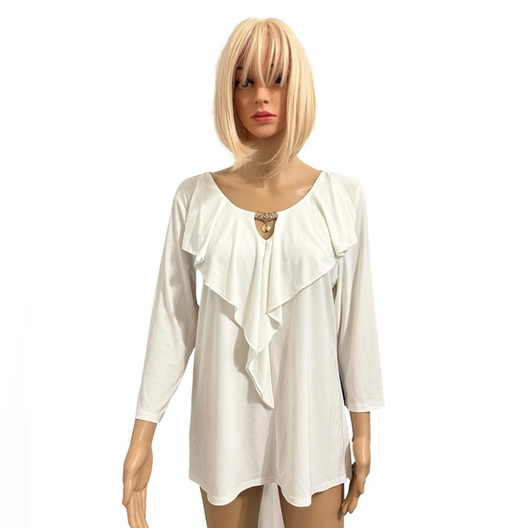 Susan Lawrence Tops - Susan Lawrence Off-White Long Sleeve Blouse with Embellished Neckline